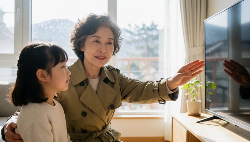 집에서 아이가 TV를 보는 거리를 확인하는 보호자
