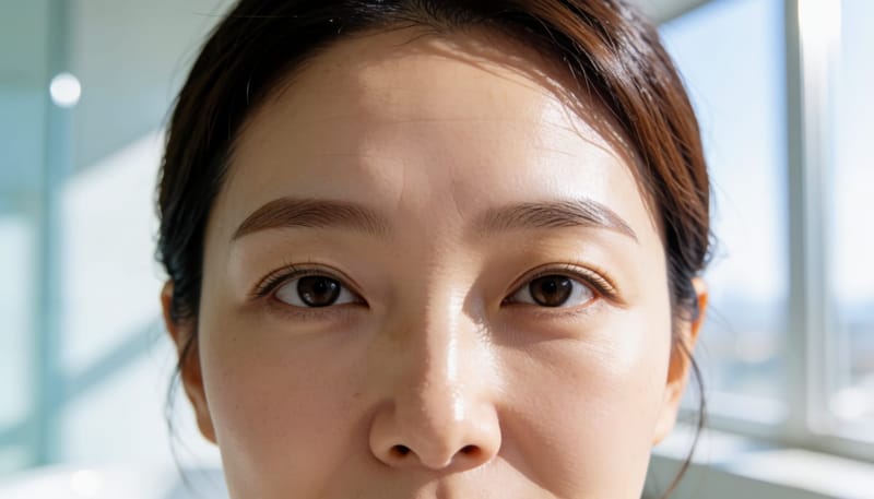 쌍꺼풀 라인이 흐려진 눈두덩이를 클로즈업한 모습