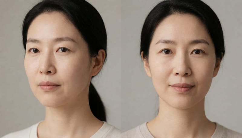 사람마다 다른 부기 정도를 비교하는 두 여성의 얼굴