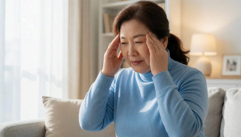 찬바람이 불면 더 또렷해지는 피로감을 느끼는 중년 여성의 모습