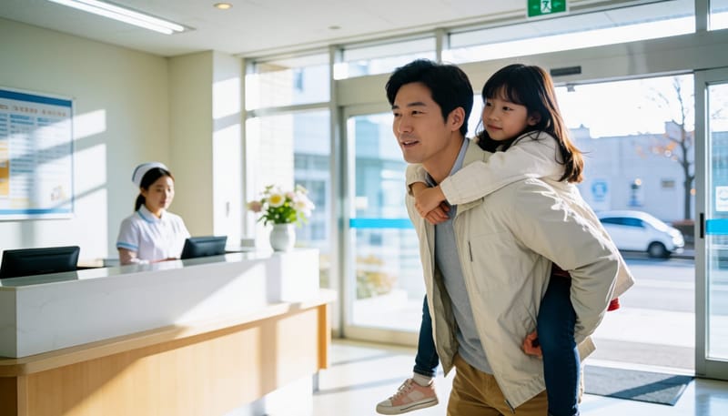 아이를 업고 병원으로 향하는 아버지