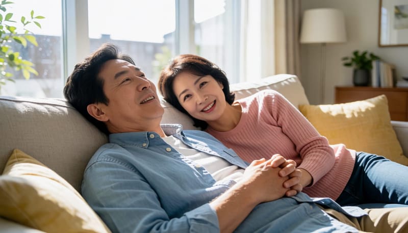 오른쪽 윗배를 움켜쥐고 통증으로 괴로워하는 중년 남성