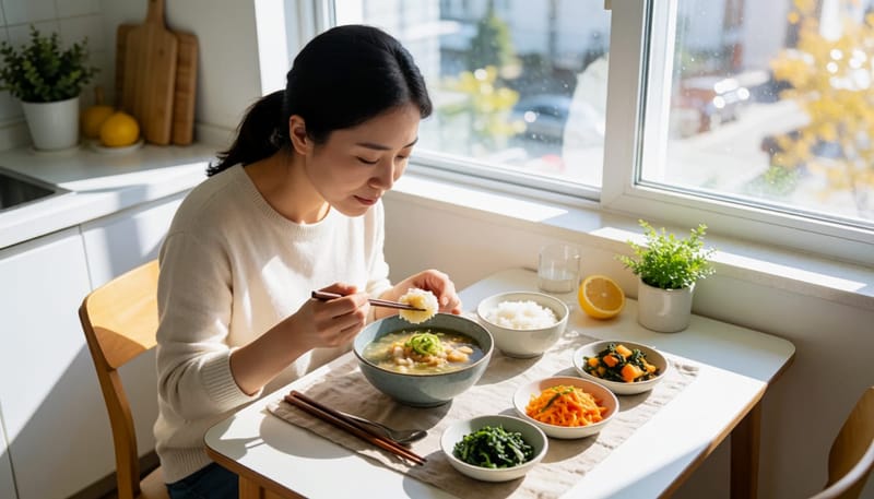 식사 순서와 양을 조절하며 천천히 식사하는 모습
