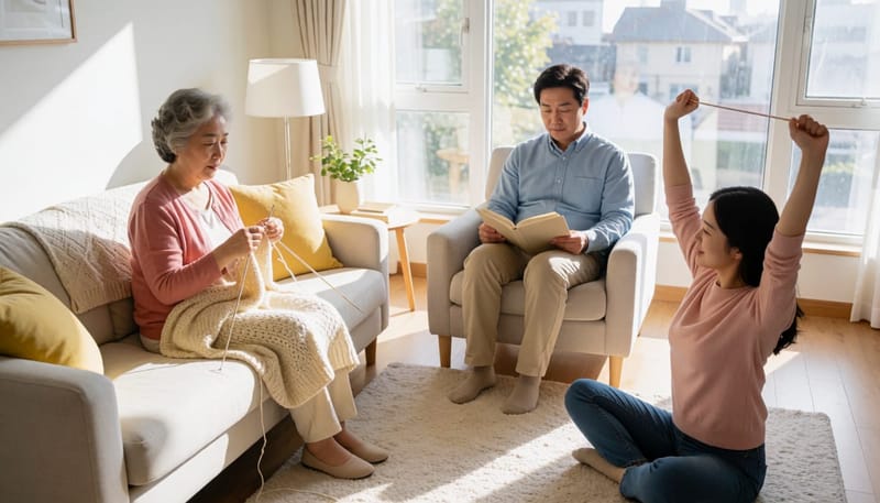 연령대별로 서로 다른 관리법을 실천하는 가족의 모습 비교