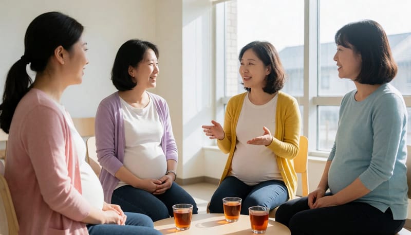 임산부들이 둘러앉아 편안하게 이야기를 나누는 모습
