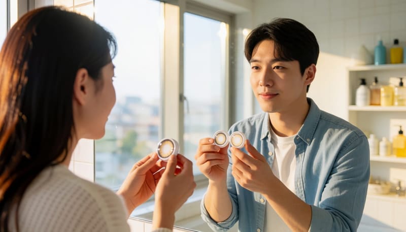 자신에게 맞는 렌즈 관리법을 비교하는 남성