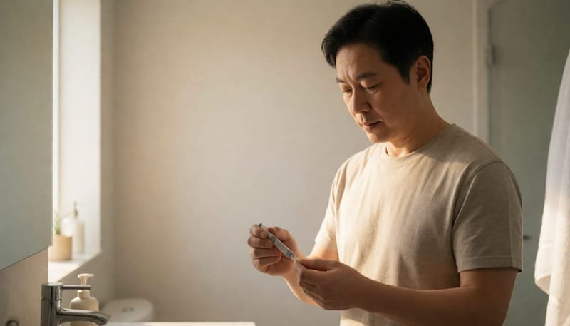 집에서 스스로 비만주사 놓는 남성