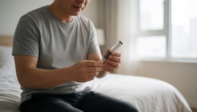 복부에 비만주사 자가주사하는 모습