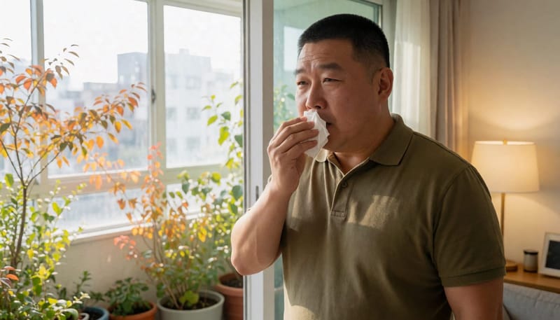 환절기 아침, 반복되는 재채기와 콧물은 알레르기비염의 흔한 신호입니다.