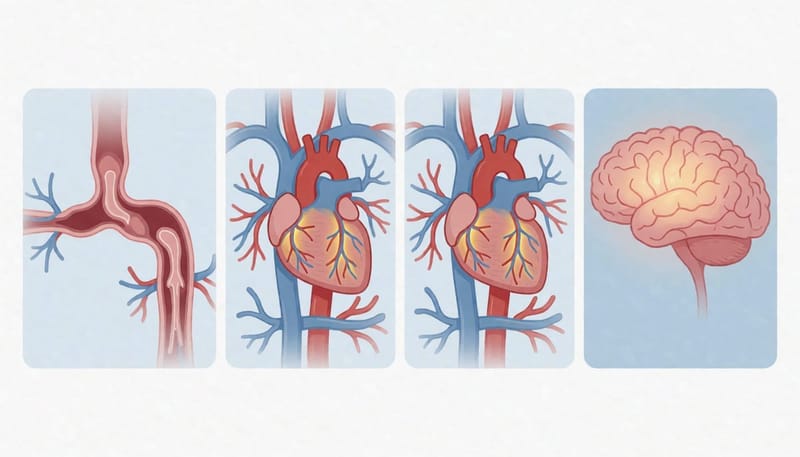 무호흡이 반복되면 산소 부족이 심장과 혈관, 뇌까지 영향을 미치는 연쇄 반응으로 이어집니다