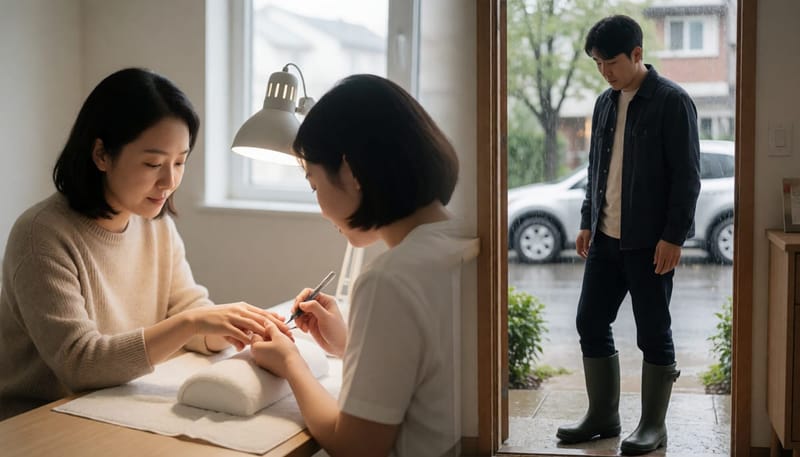 젤네일을 하는 사람과 손발이 자주 젖는 사람의 상반된 생활 모습
