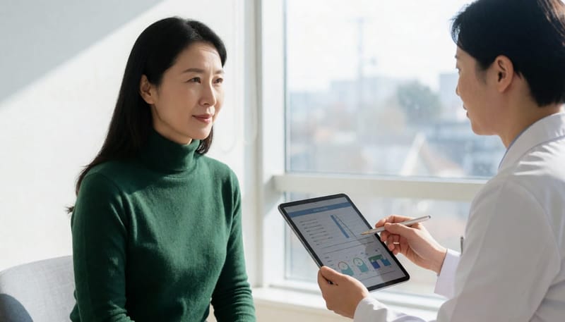 수면다원검사를 앞두고 검사 과정을 안내받는 모습