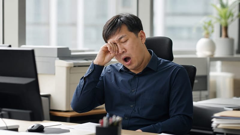 수면 부족이 낮 시간 집중력 저하로 이어지는 모습