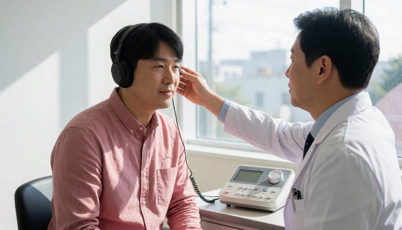 순음청력검사는 주파수별 청력 손실 정도를 확인하는 기본 검사입니다.
