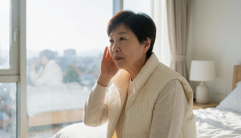 밤에 조용한 곳에 앉아 이명 여부를 스스로 확인해볼 수 있습니다.