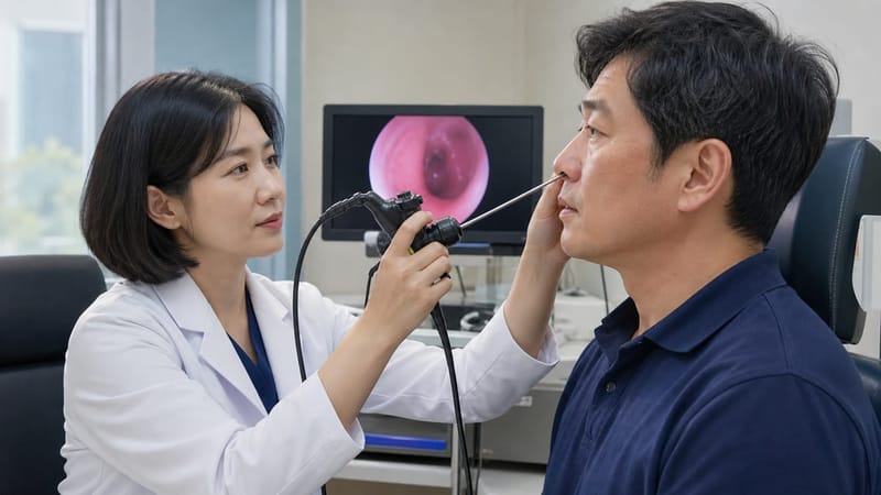 비중격이나 비강 구조 이상은 내시경 검사로 먼저 확인합니다.