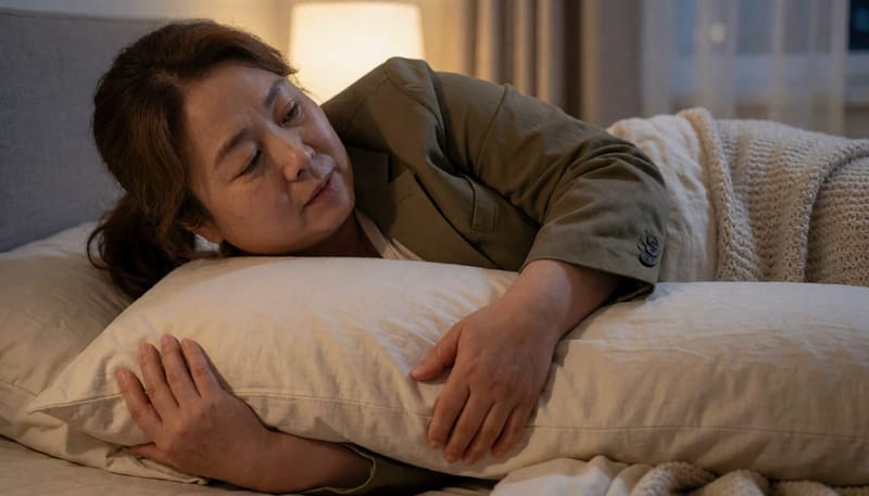 옆으로 눕는 자세를 유지하는 것만으로도 코골이가 줄어드는 경우가 있습니다.