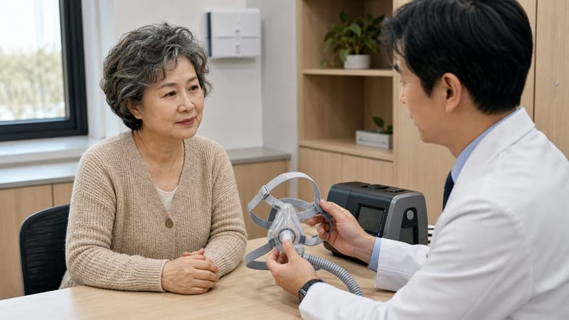 양압기 등 치료 방법을 상담받는 모습