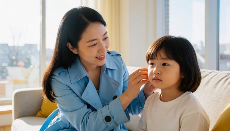 하원 후 보채며 귀를 만지는 아이, 보호자의 관찰이 첫 단계입니다.