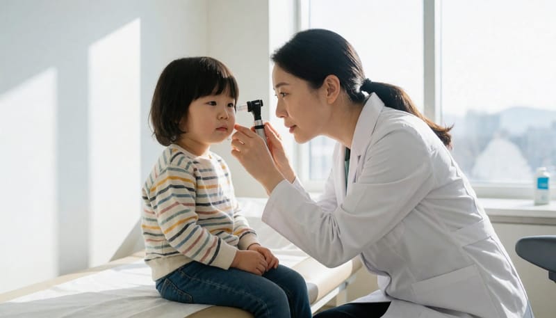 이경검사로 고막 상태를 먼저 확인한 뒤 치료 방향을 정합니다.