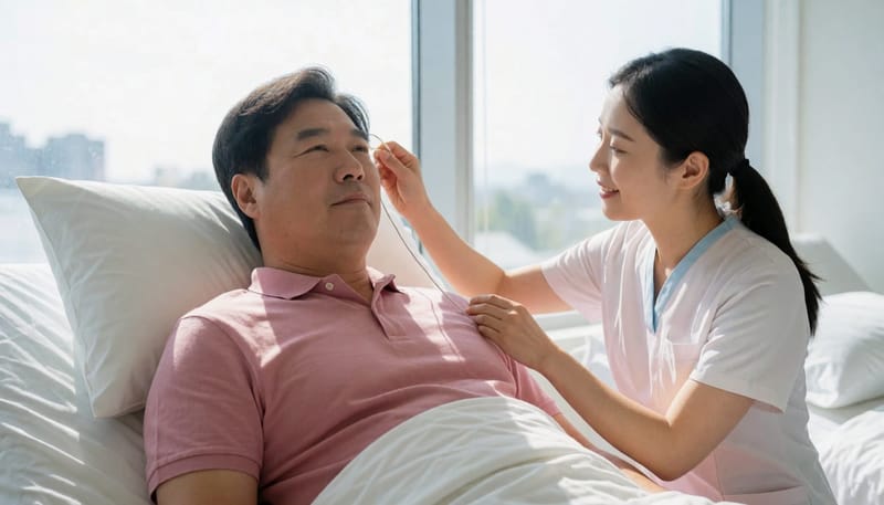 수면다원검사는 뇌파와 호흡, 산소포화도 등 여러 신호를 동시에 기록합니다.