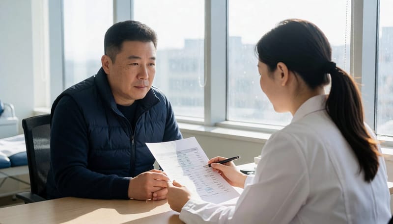 검사 결과지를 두고 어떤 검사와 치료가 맞는지 상담하는 과정입니다.