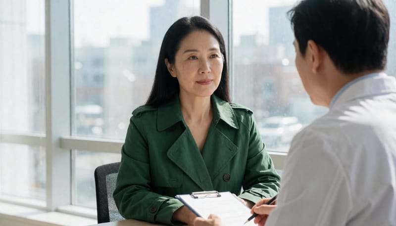 코골이와 낮 동안의 졸림 증상에 대해 상담하는 모습