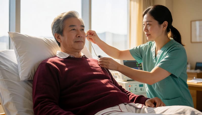 뇌파·호흡·산소포화도 측정을 위한 전극을 부착하는 과정