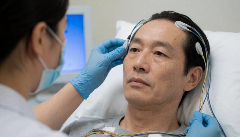 수면다원검사는 하룻밤 동안 뇌파·호흡·산소포화도 등을 함께 기록합니다