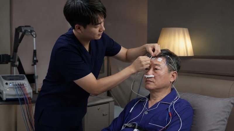 수면다원검사는 뇌파와 호흡, 산소포화도를 동시에 기록합니다.