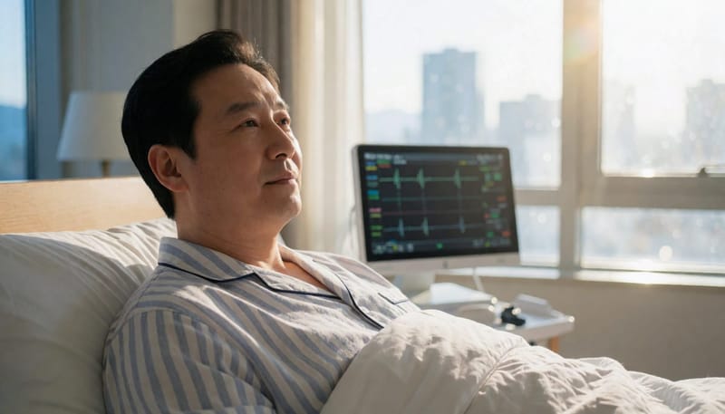 수면다원검사 중에는 기류, 호흡 운동, 산소포화도, 뇌파가 동시에 기록됩니다.