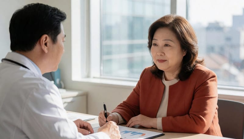 검사 결과지를 함께 확인하며 치료 방향을 정하는 과정입니다.