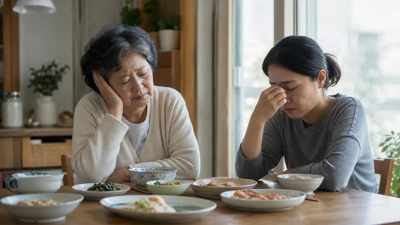 나이대에 따라 다르게 나타나는 수면 관련 증상을 짐작해 볼 수 있는 가족의 모습입니다.