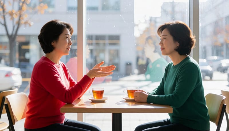 치료 여부를 고민하며 대화를 나누는 두 여성의 모습