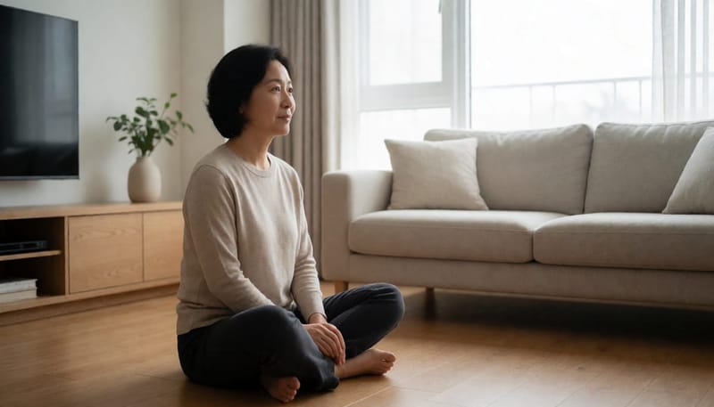 바닥에 앉아 발 저려 스트레칭