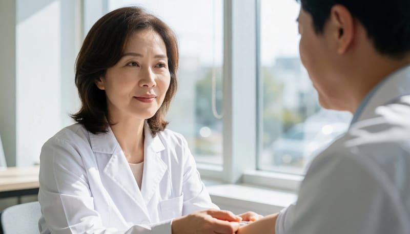 TSH와 유리 T4 수치를 확인하는 갑상선 혈액검사 장면