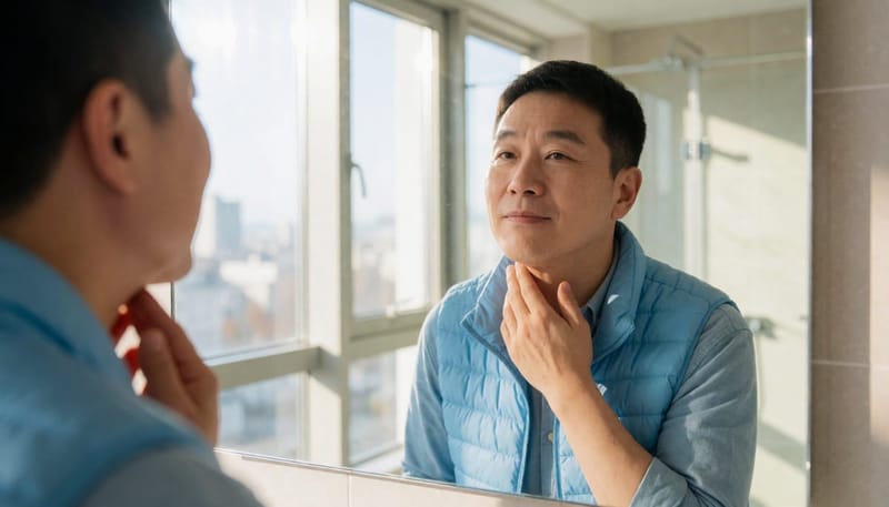평소 거울 앞에서 목을 가볍게 만져보는 습관은 결절을 비교적 이른 시기에 알아차리는 데 도움이 됩니다.