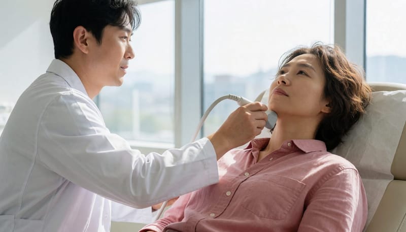 갑상선 초음파 검사는 나이와 상관없이 결절의 크기와 모양을 확인하는 기본 검사입니다.
