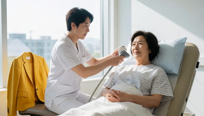 갑상선 초음파 검사를 받는 모습