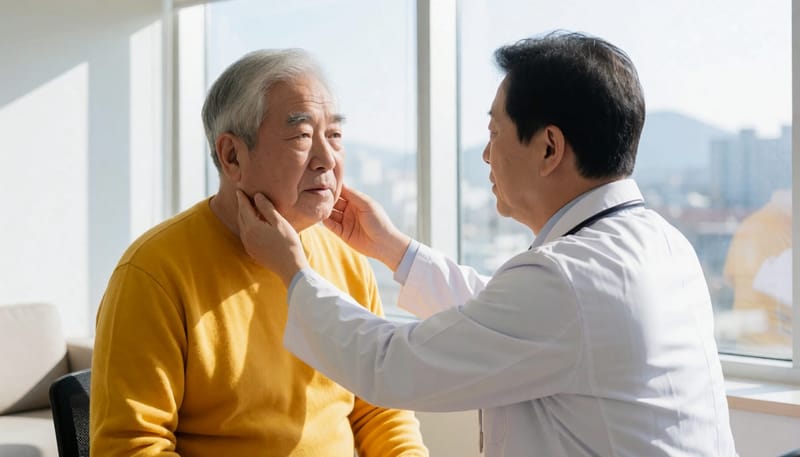 두경부 부위의 촉진 검사는 멍울이나 구조적 변화를 확인하는 과정입니다.