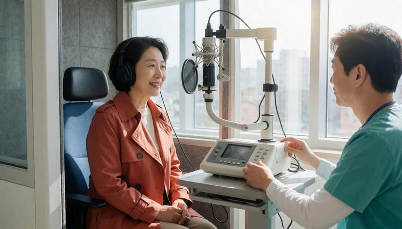 순음청력검사는 헤드폰을 착용하고 소리 반응을 확인하는 방식으로 진행됩니다