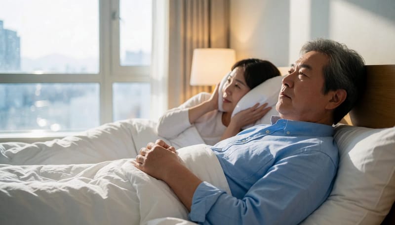 코골이는 좁아진 기도로 공기가 빠르게 지나가며 나는 진동음으로, 수면 자세에 따라 소리 크기가 달라집니다.