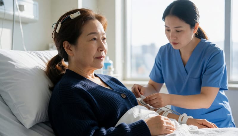 수면다원검사는 뇌파와 호흡, 산소포화도 등을 측정하는 센서를 밤새 부착한 채 진행됩니다.