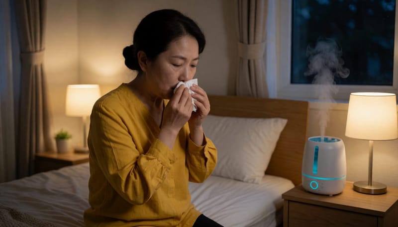 난방을 시작한 환절기 밤, 건조한 실내 공기는 코막힘을 더 심하게 만듭니다.