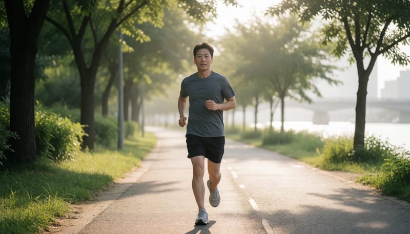 무더운 한강공원 달리기 장면
