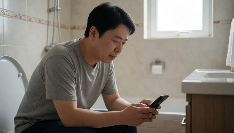 화장실에서 힘주는 남성 뒷모습