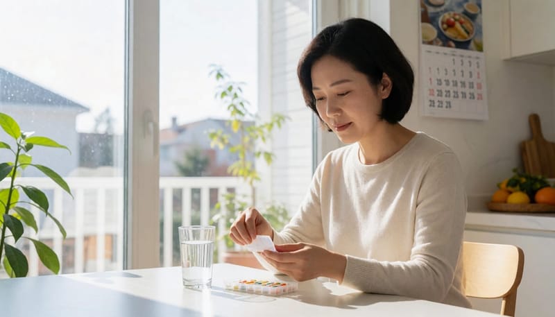 약통을 정리하며 관리하는 여성의 손