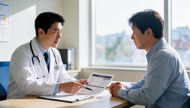 검사 결과를 두고 상담하는 의사와 환자