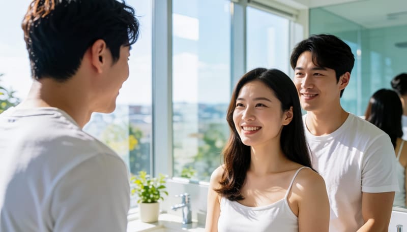 욕실에서 거울에 비친 옆구리 피부의 초기 발진 부위