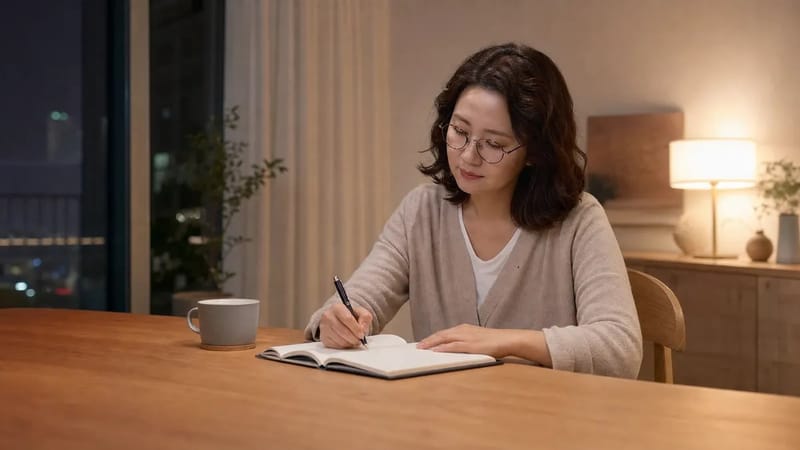 수면일지를 기록하는 모습